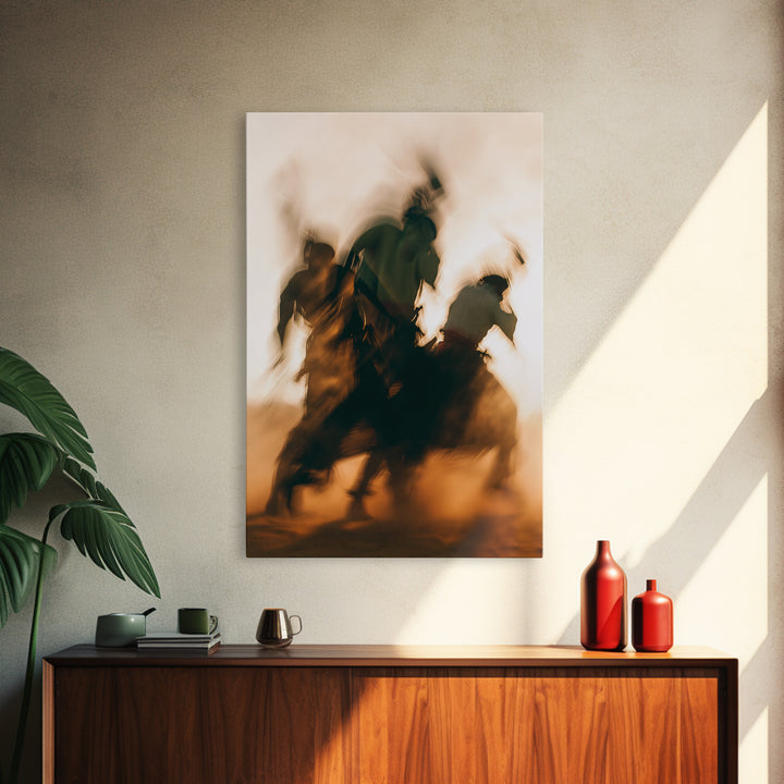 Galloping African Warriors On Horseback, African Warrior Art, Framed Canvas Print, Safari Decor, Cultural Wall Decor Gift