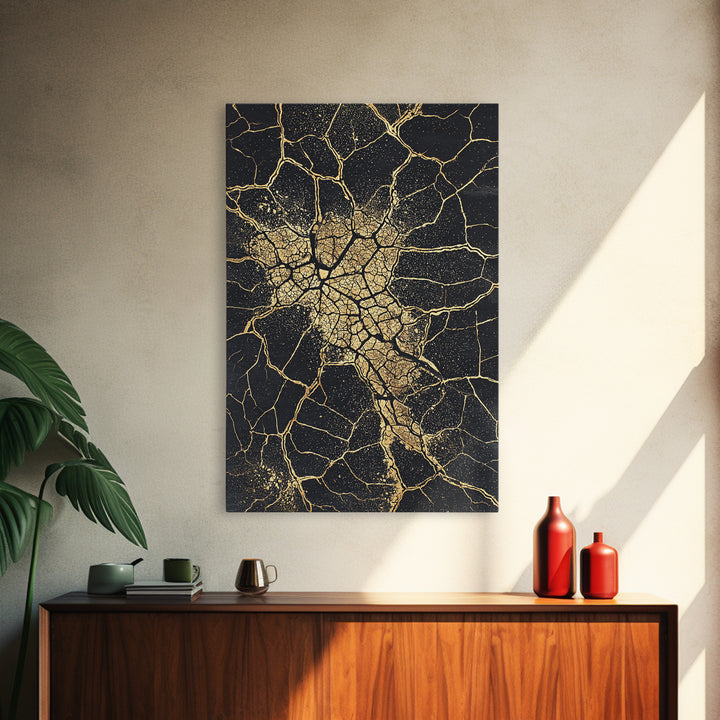 Golden Africa Map Crackle Silhouette, African Wall Art, Framed Canvas Print, Afrocentric Motherland Home Decor, Black History Gift