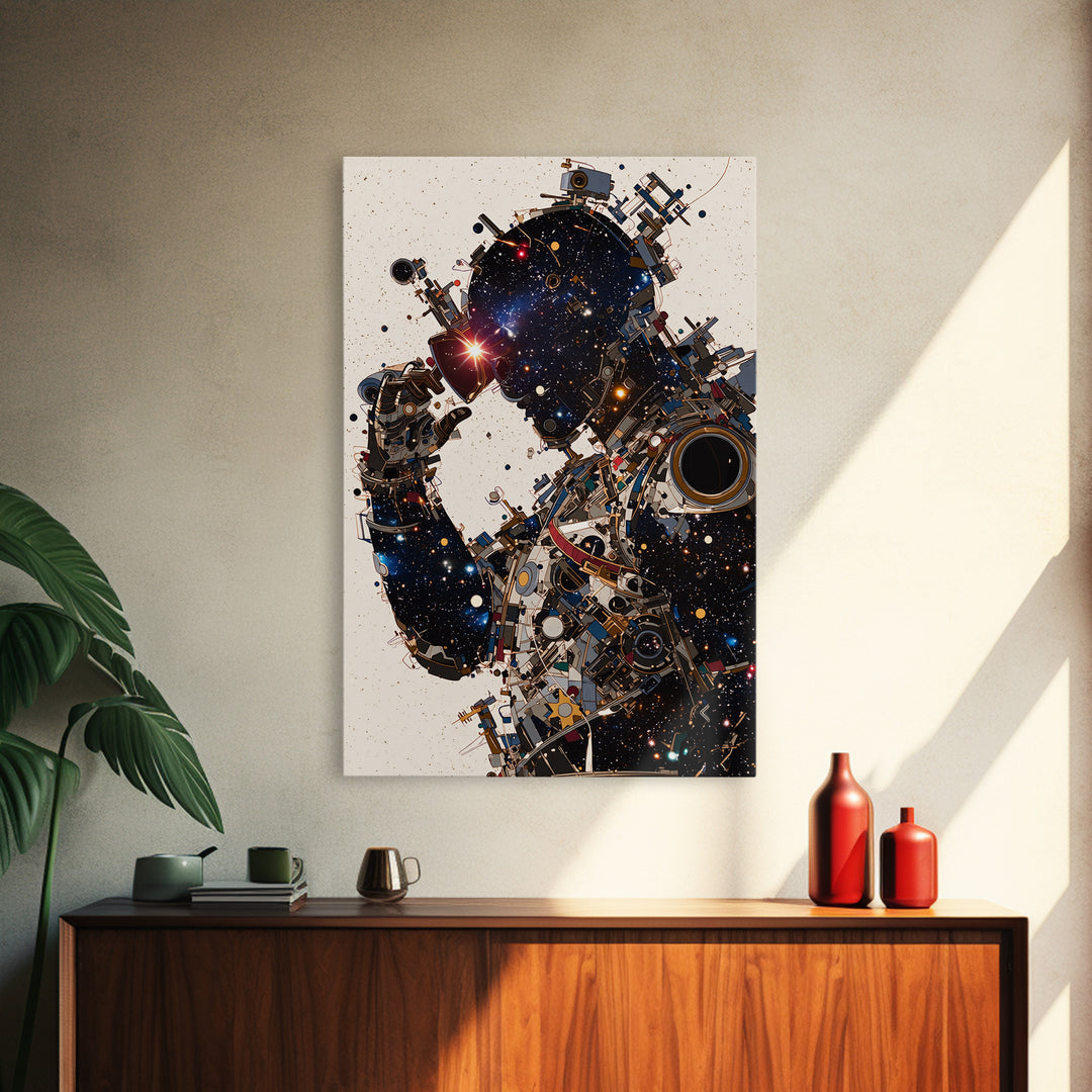 Cosmic Black Cyborg Portrait Canvas Print, Afrofuturism Decor, Abstract Face Art, Galaxy Robot Unique Modern Wall Decor Gift