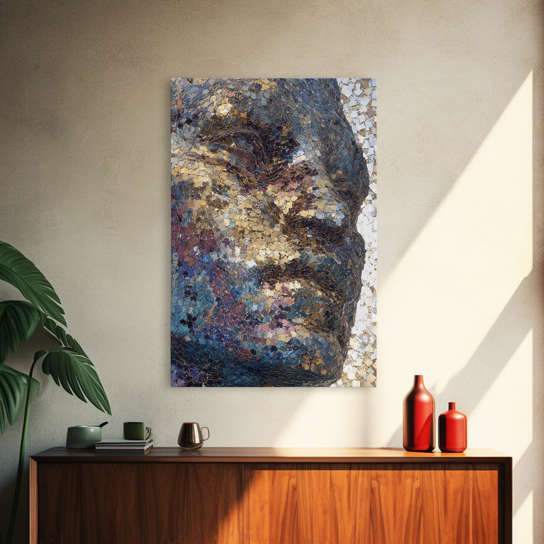 Metallic Mosaic Black Face Wall Art, Abstract Portrait Canvas, Contemporary African American Art, Elegant Home Decor Gift