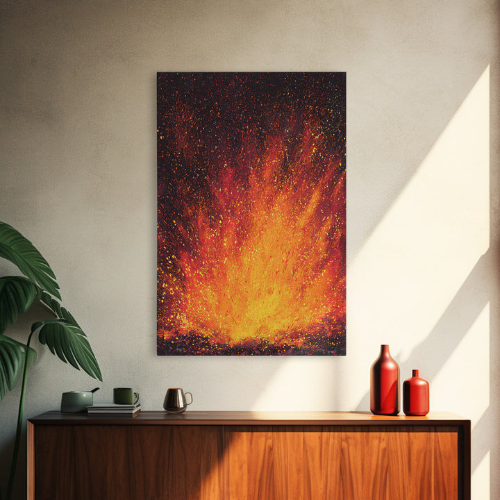 Golden Fireburst Abstract Canvas Print, Red Orange Spark Painting, Modern Wall Decor, Bold Statement Art, Luxury Canvas Gift