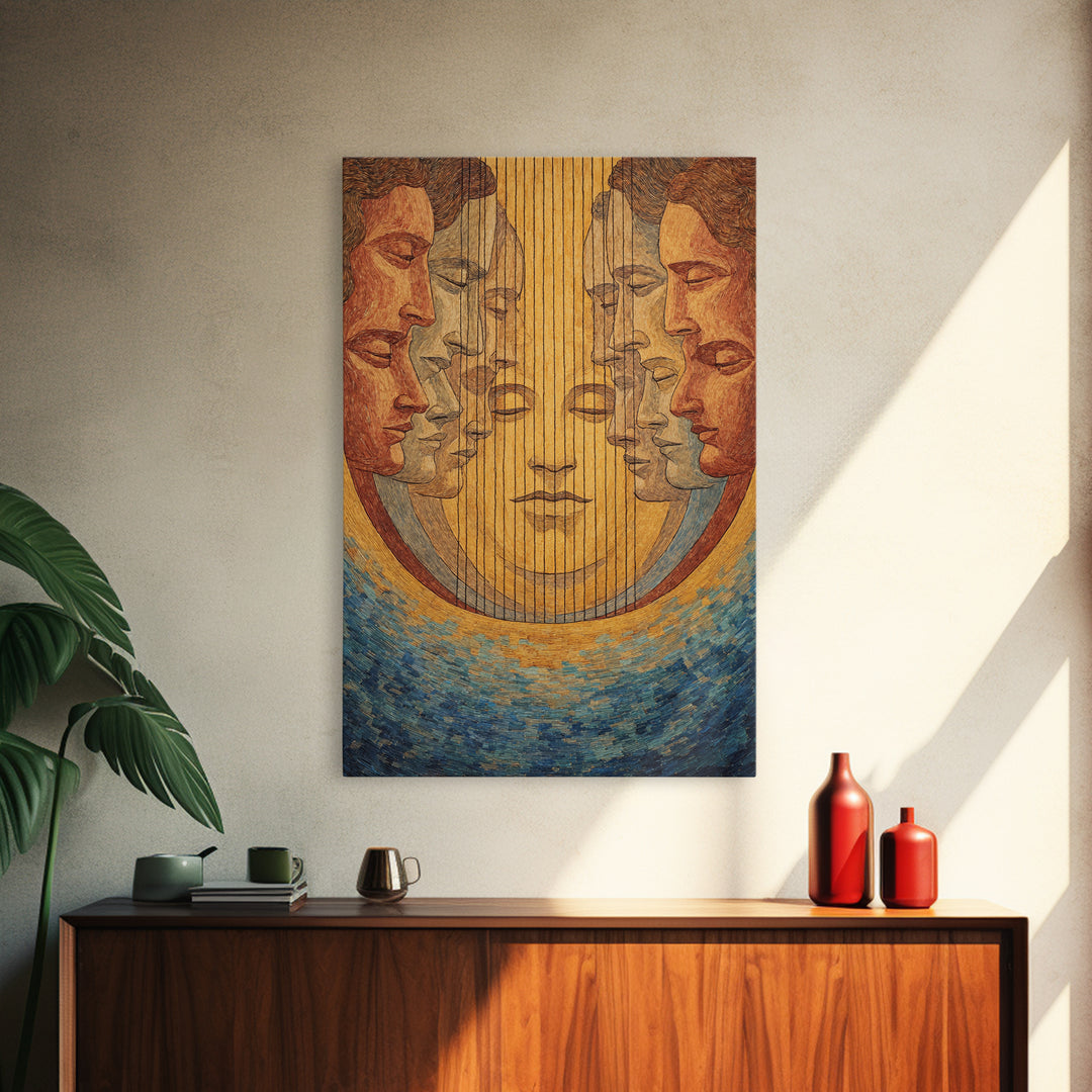 Mirrored African Faces Framed Canvas Print, Surreal Female Portrait Wall Art, Afrocentric Culture Decor, Elegant Home Gift