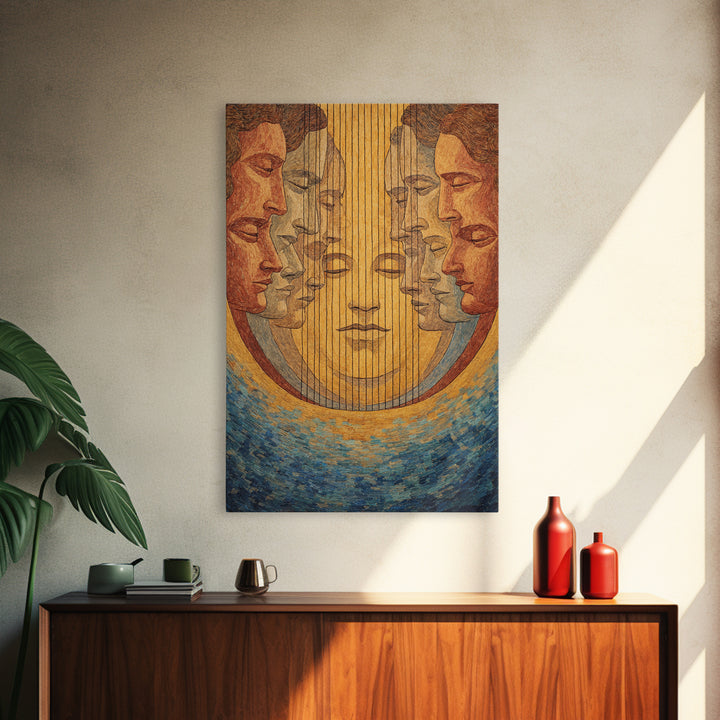 Mirrored African Faces Framed Canvas Print, Surreal Female Portrait Wall Art, Afrocentric Culture Decor, Elegant Home Gift