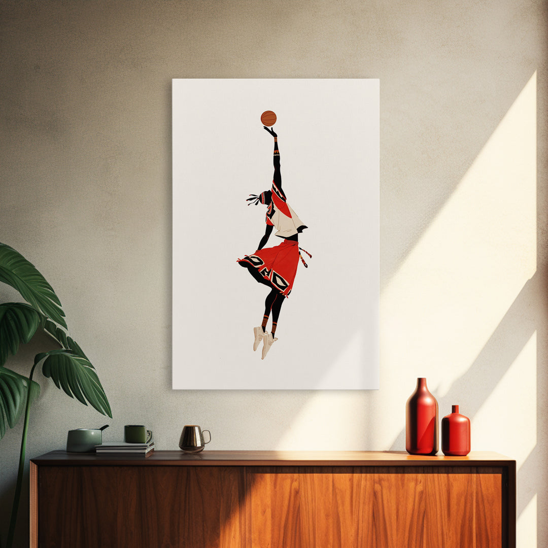Maasai Warrior Basketball Leap Wall Art, African Warrior Art, African Wall Decor, Afrocentric Sports Canvas Print Gift Decor