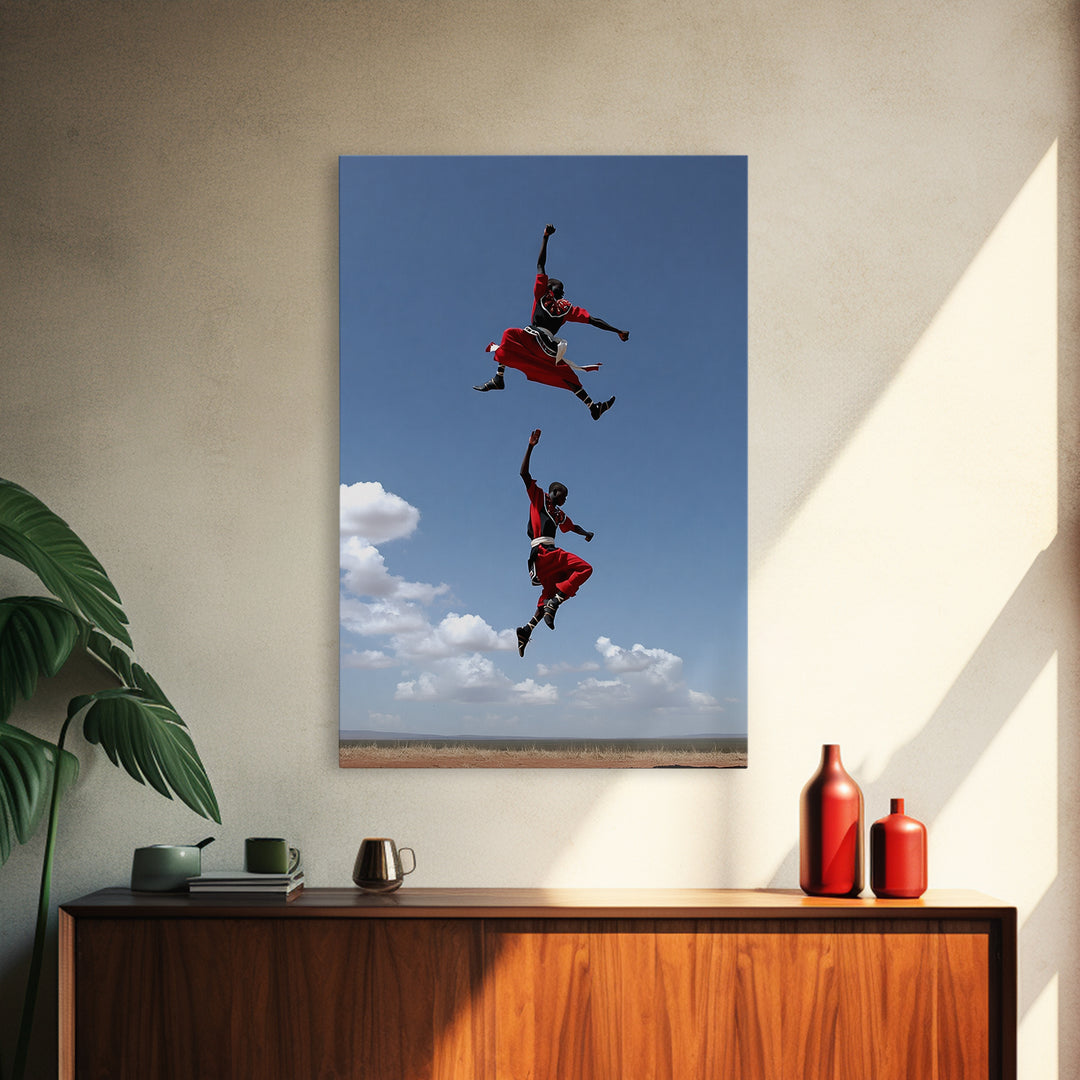 Maasai Jumping Dance Wall Art, African Warrior Art, Kenya Safari Decor, Tribal Photography Canvas Print For Living Room Decor