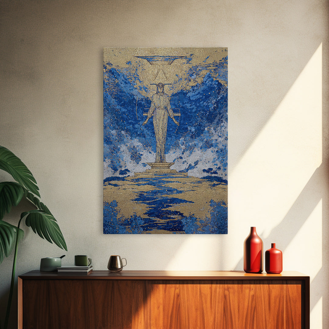 Blue Gold Egyptian Goddess Wall Art, African Egyptian Art, Textured Spiritual Canvas Print, Ancient Culture Home Decor Gift