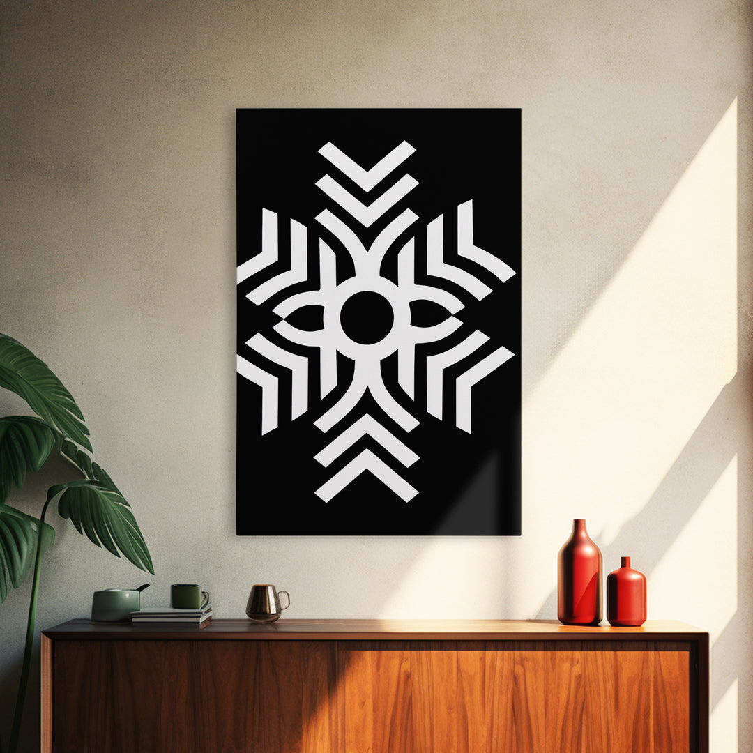 Black And White Tribal Geometric Symbol Wall Art, Afrocentric Abstract Print, African Pattern Decor, Modern Minimalist Canvas