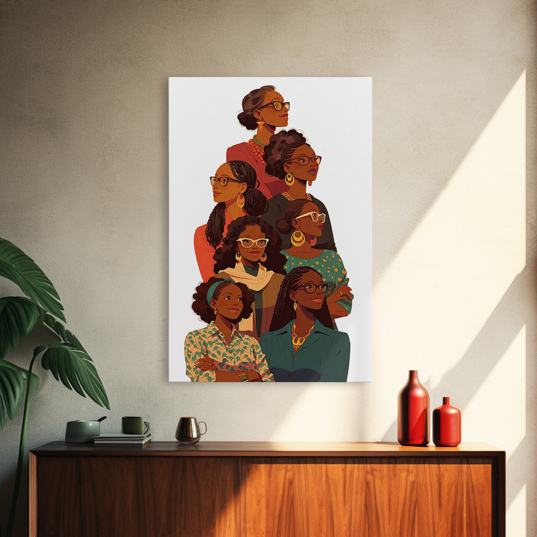 Stylish Black Women Group Portrait Wall Art, African American Art Print, Feminine Office Decor, Black Girl Magic Gift For Her