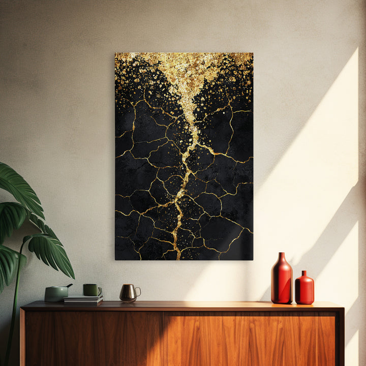 Black Gold Cracked Abstract Wall Art, Luxury Canvas Wall Art, Modern African Art Decor, Textured Art Print, Home Decor Gift