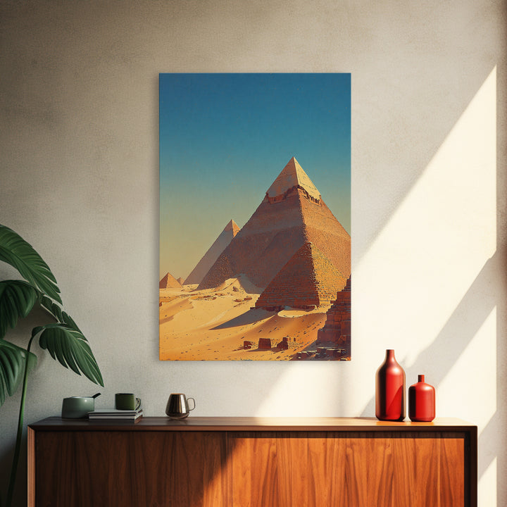 Golden Sand Egyptian Pyramids Wall Art, Ancient African Art Print, Sahara Desert Landscape, Travel Poster, Office Decor Gift