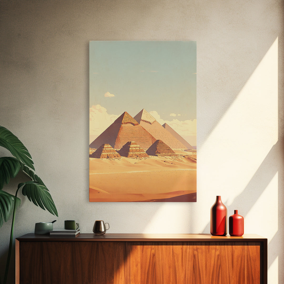 Soft Pastel Egyptian Pyramids Canvas Print, Ancient African Art, Minimalist Desert Landscape, Beige Wall Art, Home Decor