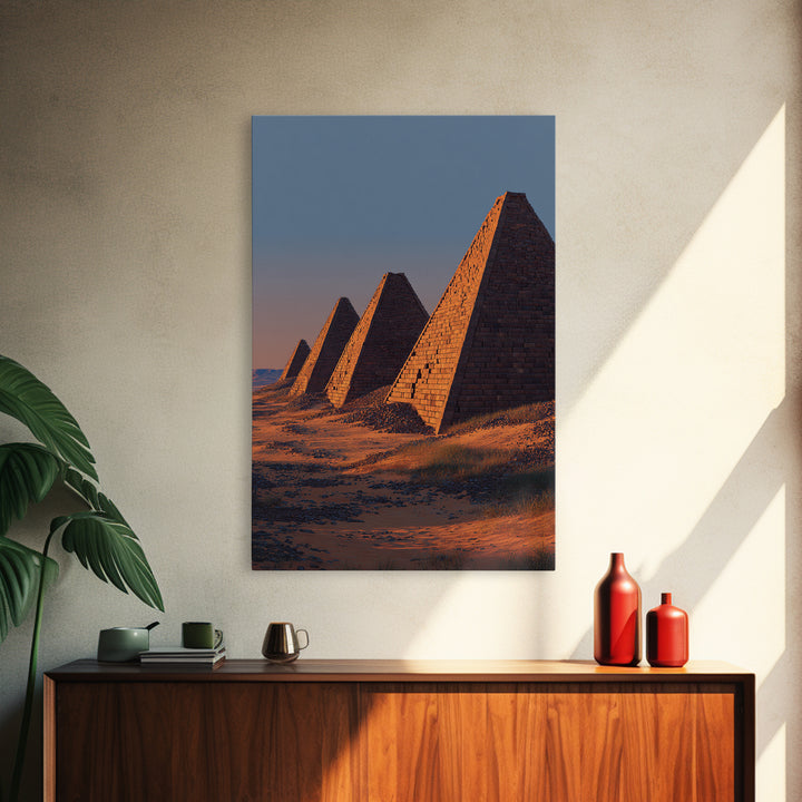 Sunset Nubian Pyramids Canvas Print, African Landscape, Ancient Egypt Inspired Wall Art, Sahara Travel Poster, Home Decor