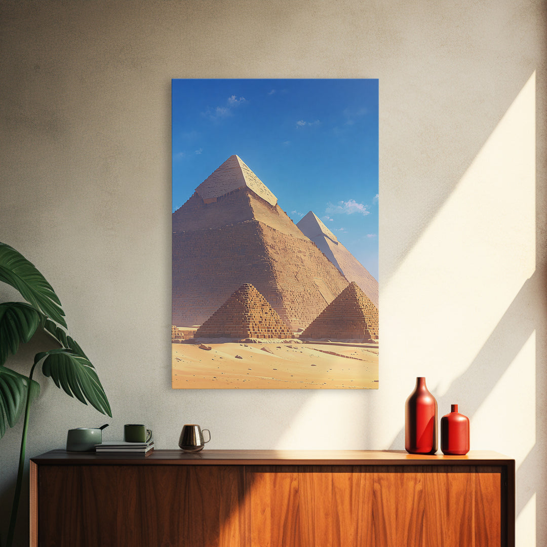 Sunlit Giza Pyramid Close Up Canvas Print, African Egyptian Art, Ancient African Wall Art, Desert Travel Poster, Home Decor