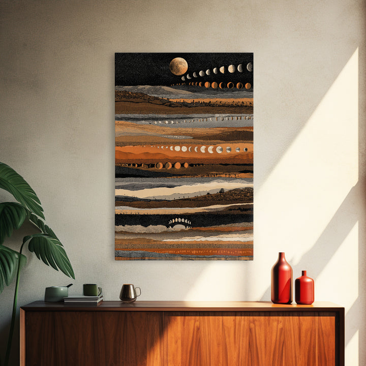 Earth Tone Lunar Phases Wall Art, Celestial Abstract Art, Moon Cycle Poster, Boho Wall Decor, Modern Canvas Art Home Decor Gift