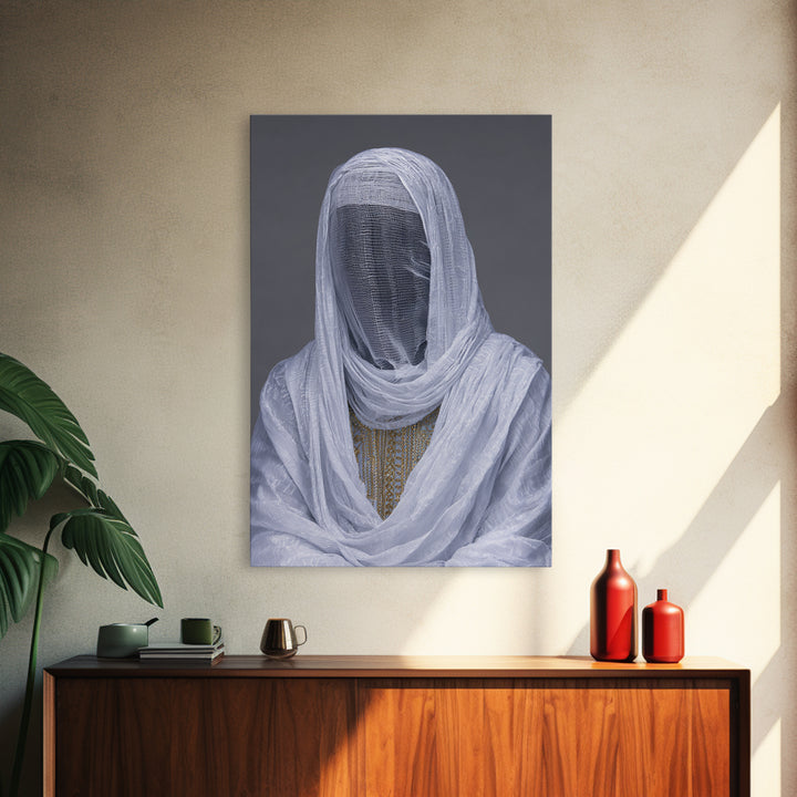 White Veiled African Woman Portrait Wall Art, Afrocentric Cultural Photography, Elegant Spiritual Home Decor Canvas Print