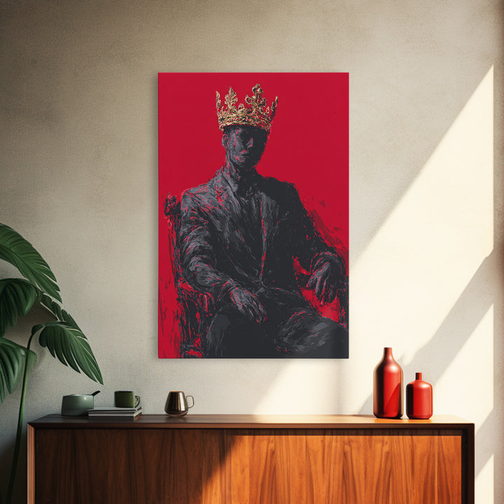 Crowned Black Man Portrait Canvas Print, Red Royal Afrocentric Wall Art, African American Art, Bold Modern Home Decor, Gift For Him