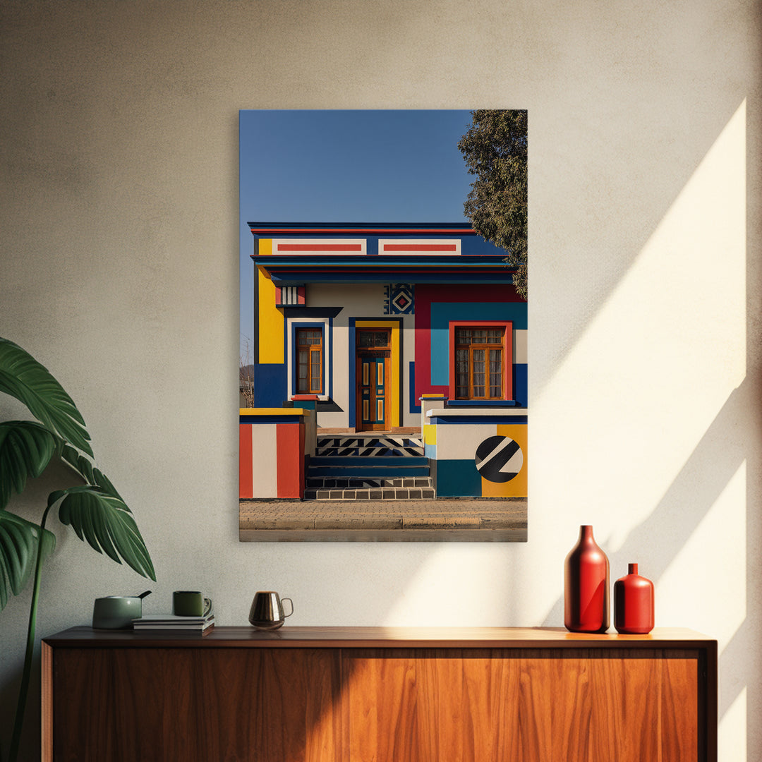Bold Ndebele Street House Canvas Print, African Wall Art, Geometric Architecture, Colorful Tribal Living Room Decor Gift