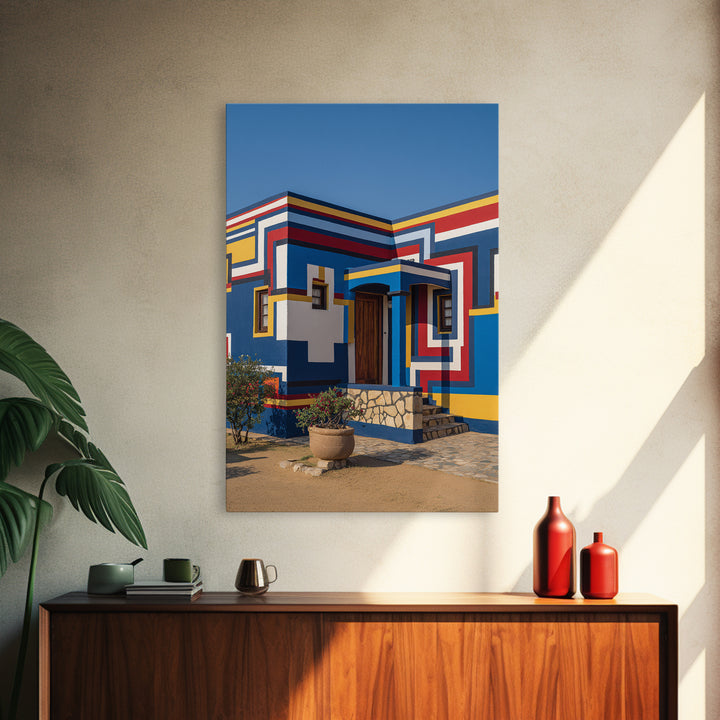 Modern Ndebele House Entrance Canvas Print, African Wall Art, Bold Geometric Architecture, Cultural Home Decor Gift Statement