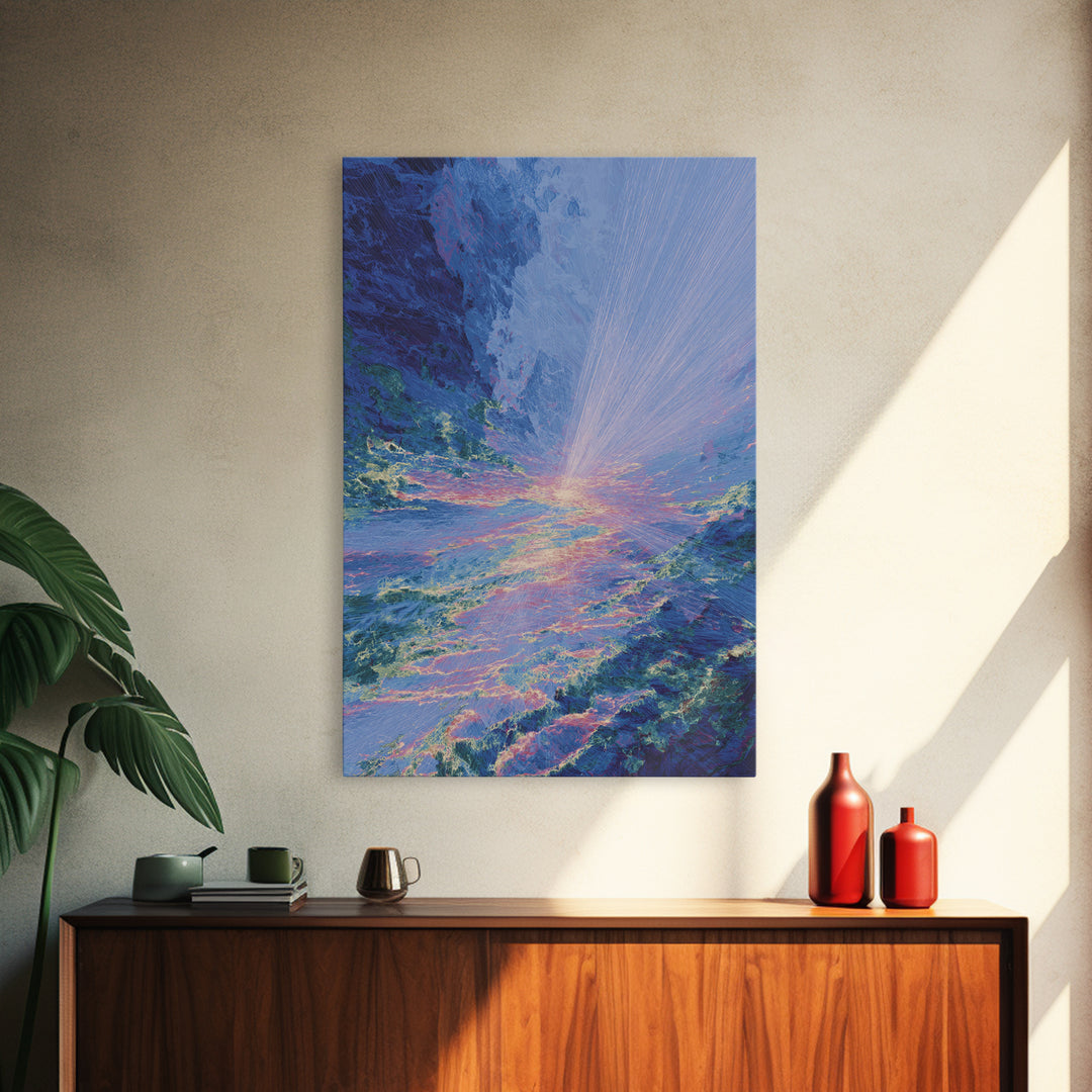 Radiant Blue Ocean Sunrise Wall Art, Abstract Seascape Canvas Print, Coastal Home Decor, Dreamy Beach Art, Large Wall Decor