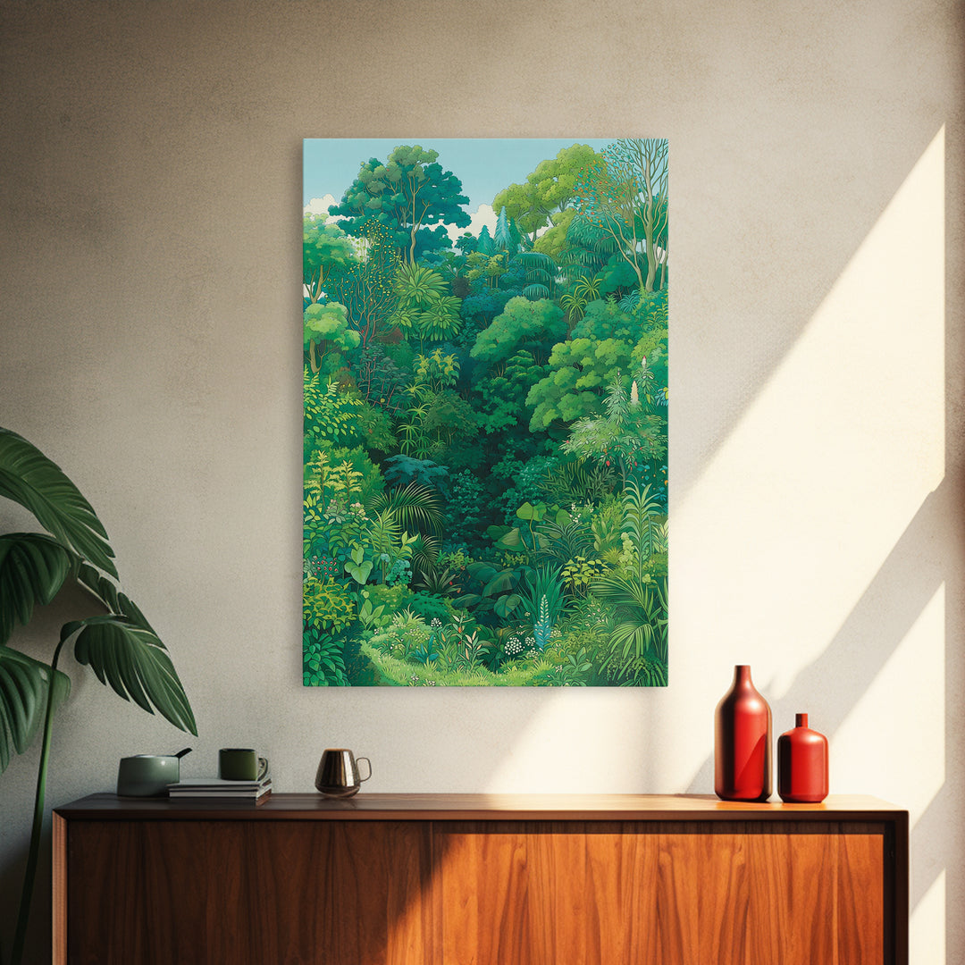 Lush Green Tropical Jungle Wall Art, Botanical Forest Canopy, Nature Scene Art, Modern Home Decor, Large Decor Art, Green Wall Decor