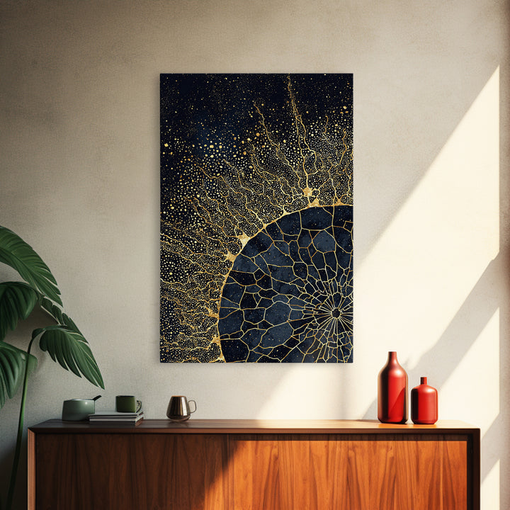 Black Gold Abstract Solar Eclipse Wall Art, Luxury Canvas Print, African Inspired Celestial Decor For Modern Living Room