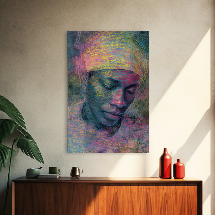 Dreamlike African Woman Portrait Canvas Print, Afrocentric Wall Art, Black Woman Art, Melanin Decor, Gift For Her, Spiritual Wall Decor