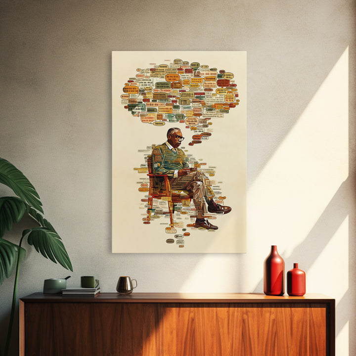 Seated Scholar With Africa Map Ideas Wall Art, African American Art, Black History Art, Office Decor, Cultural Gift, Thoughtful Home Decor