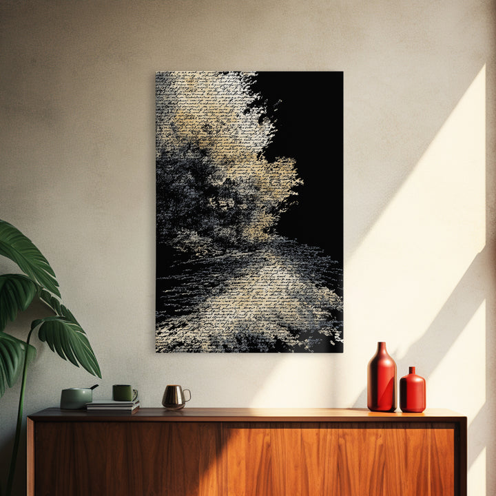 Moody Black And White Figure In Textured Shadows Canvas Print, Abstract Black Art, Minimalist Wall Decor, Gallery Art, Modern Art