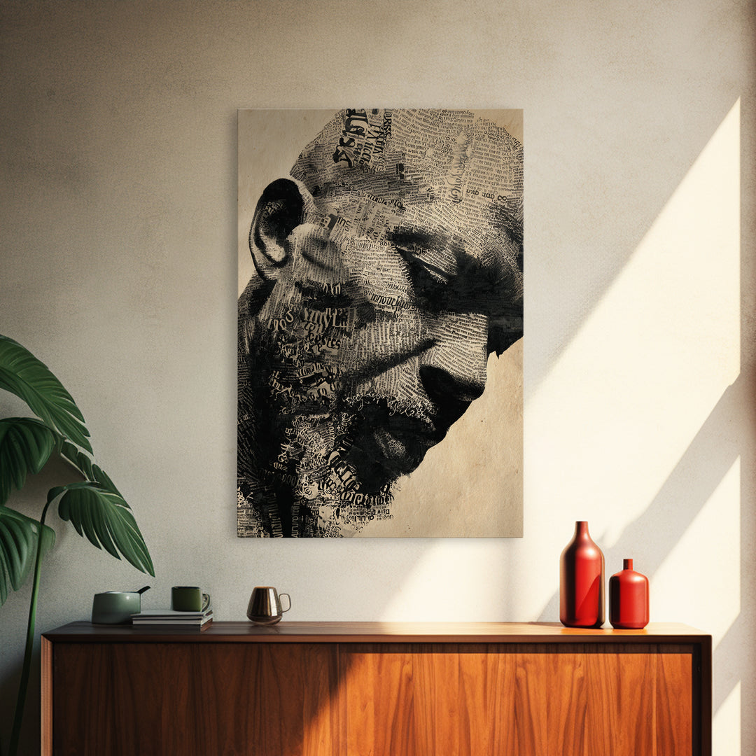 Sepia Black Man Profile With Typography Canvas Print, African Portrait, Black Man Wall Art, Afrocentric Decor, Gift For Him