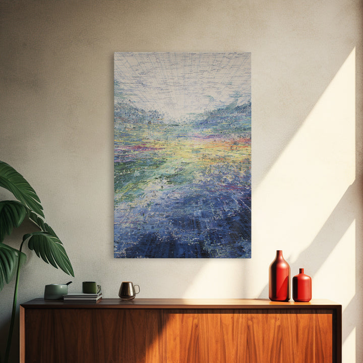Luminous Abstract Horizon Landscape Wall Art, Blue Green Modern Canvas Print, Dreamy Nature Scene, Elegant Living Room Decor