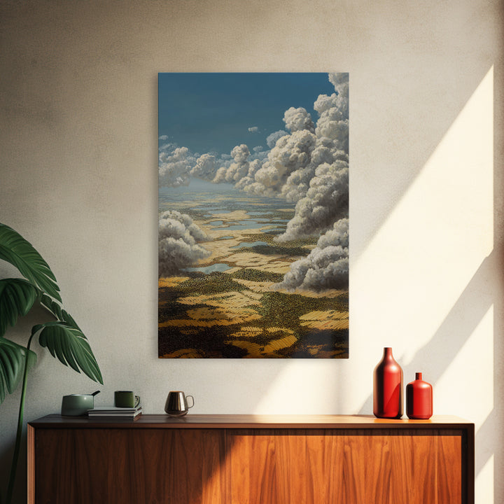 Aerial African Wetlands With Rolling Storm Clouds Canvas Print, Serengeti Wall Art, Safari Decor, Modern Landscape Art, Home Decor Gift