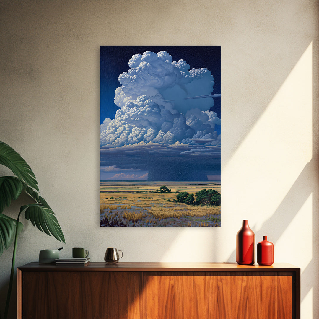 Towering Blue Thunderhead Over African Marsh Canvas Print, Serengeti Wall Art, Safari Decor, Bold Modern Home Decor Gift