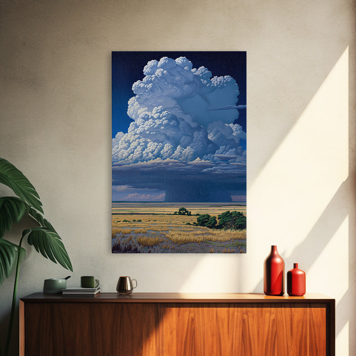 Towering Blue Thunderhead Over African Marsh Canvas Print, Serengeti Wall Art, Safari Decor, Bold Modern Home Decor Gift