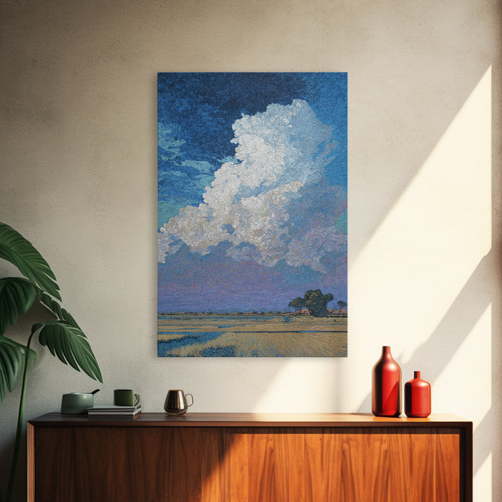 Bright African Fields With Lone Tree And White Cloud Wall Art, Landscape Canvas Print, Nature Scene Art, Elegant Home Decor