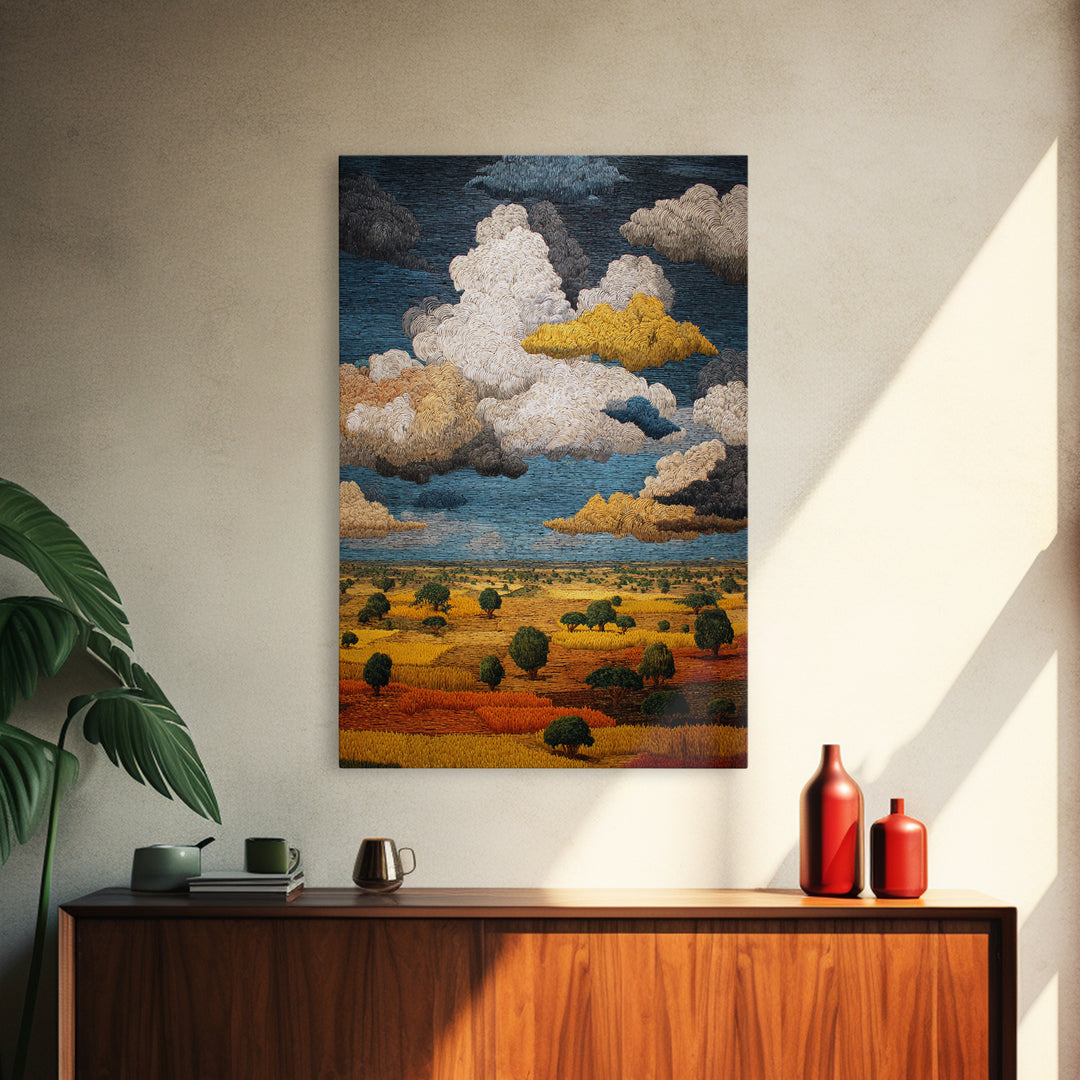 African Savanna Under Golden Storm Clouds Wall Art, Textured Landscape Canvas, Afrocentric Decor, Safari Home Gift For Living Room