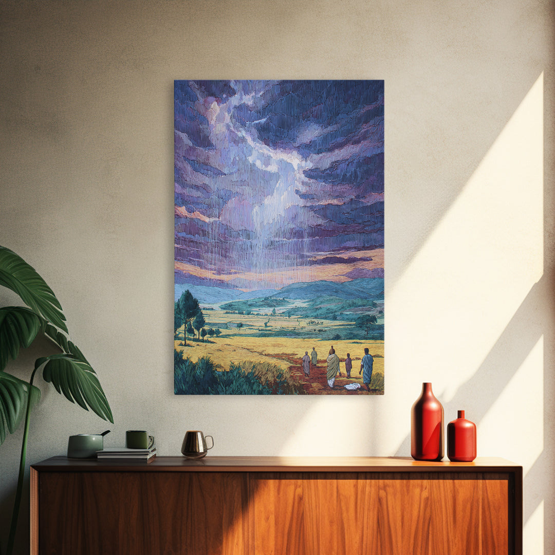 African Rainstorm Over Golden Plains Wall Art, Blue Sky Landscape Canvas, Cultural Decor, Afrocentric Gift For Living Room