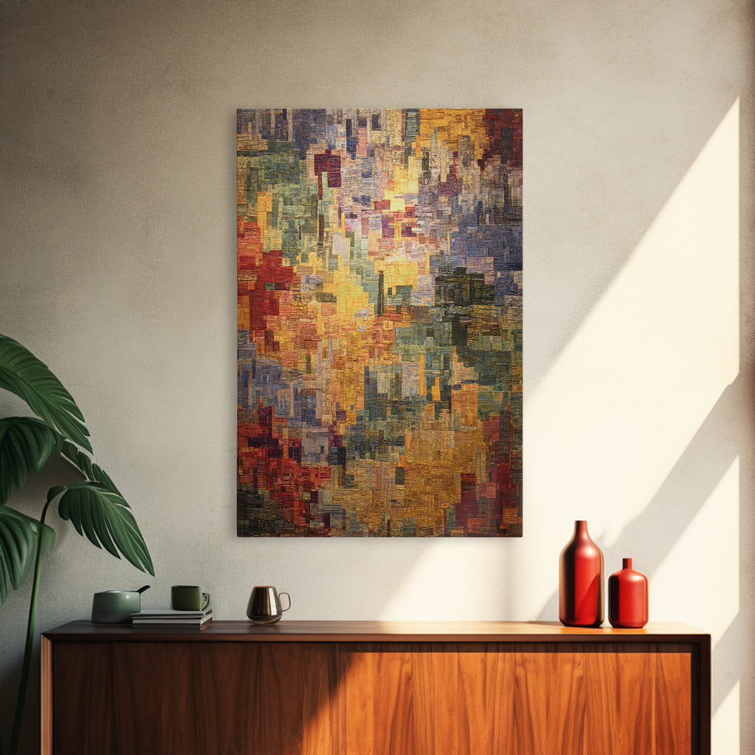 Luminous Woven City Mosaic Abstract Canvas Print, Contemporary Art, Modern Wall Art, Textured Art Print For Living Room Decor