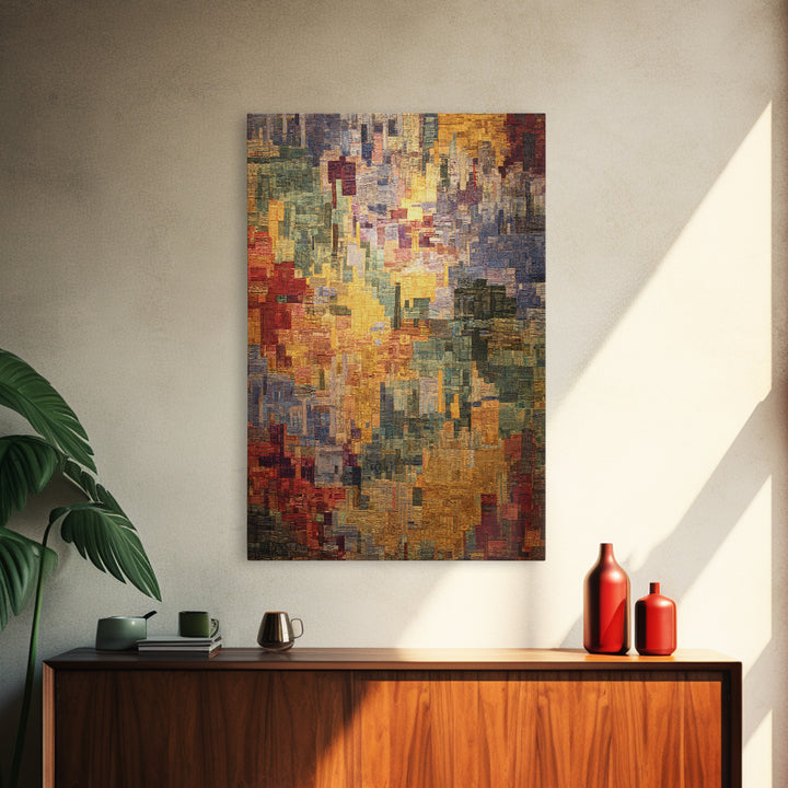 Luminous Woven City Mosaic Abstract Canvas Print, Contemporary Art, Modern Wall Art, Textured Art Print For Living Room Decor
