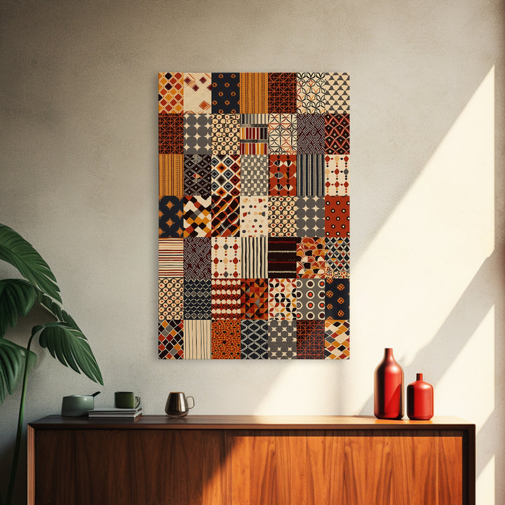 African Ankara Patchwork Fabric Pattern Wall Art, African Print, Tribal Art Decor, Boho Home Decor, Cultural Wall Decor Gift