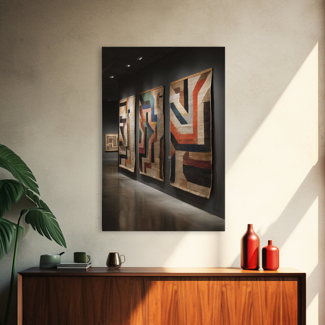 Museum Textile Tapestry Panels Framed Canvas Print, African Fabric Wall Decor, Gallery Wall Art, Bohemian Home Decor Gift