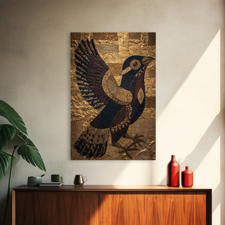 Gold Textured African Bird Wall Art, Black And Gold Tribal Art Print, Afrocentric Decor, Cultural Home Decor Gift, Statement Piece
