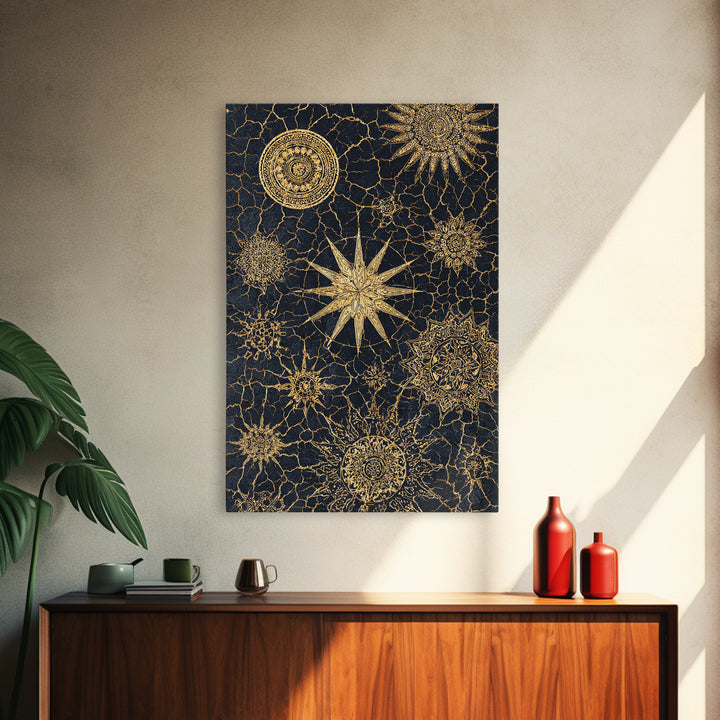 Gold Celestial Mandala Canvas Print, Black And Gold Abstract Wall Art, Spiritual Boho Decor, Modern Home Decor Gift, Large Decor Art
