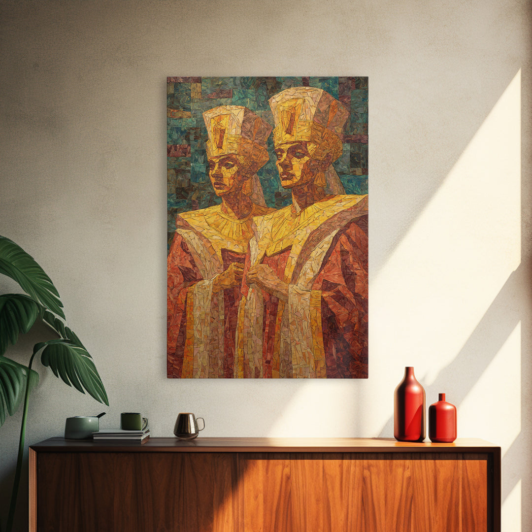 Regal African Queens In Mosaic Robes Wall Art, African Woman Art, Black Culture Art, Royal Portrait, Elegant Home Decor Gift