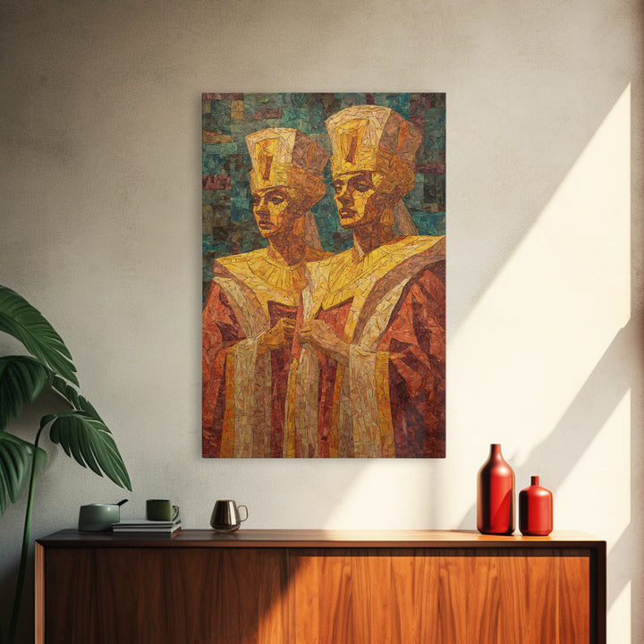 Regal African Queens In Mosaic Robes Wall Art, African Woman Art, Black Culture Art, Royal Portrait, Elegant Home Decor Gift