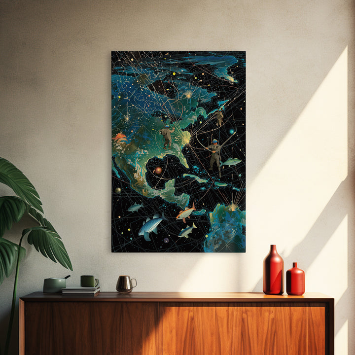 Cosmic North America Astronaut Map Canvas Print, Afrofuturism Wall Art, Modern Adventure Poster For Home Office Decor Gift