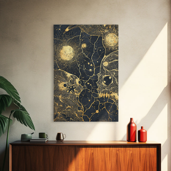 Gold Celestial Animal Constellation Wall Art, Black And Gold Canvas Print, Mystical Cosmic Decor For Living Room And Office