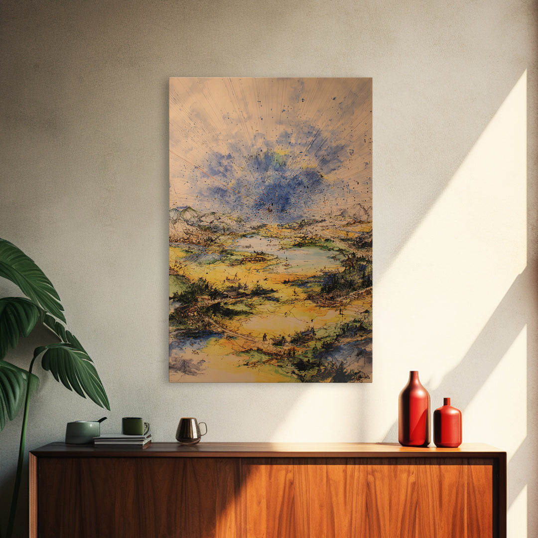 Golden Valley Storm Burst Canvas Print, Abstract Landscape Wall Art, Earth Tone Modern Home Decor For Living Room And Office Gift