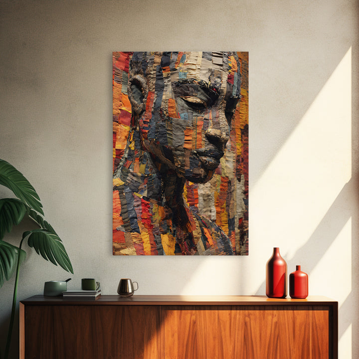Textured African Woman Portrait Canvas Print, African Fabric Art, Black Female Art, Melanin Artwork, Cultural Home Decor