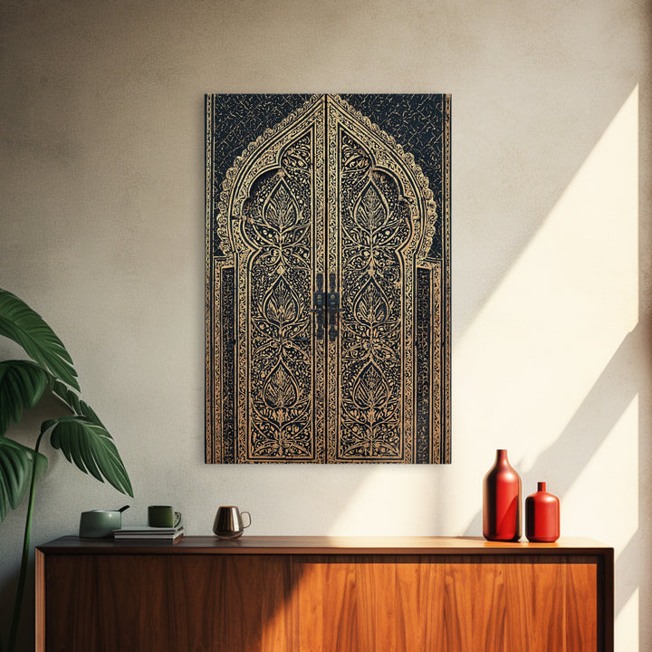 Black And Gold Ornate African Door Canvas Print, African Wall Art, Luxury Canvas Art, Spiritual Wall Decor, Boho Decor, Gold Black Canvas