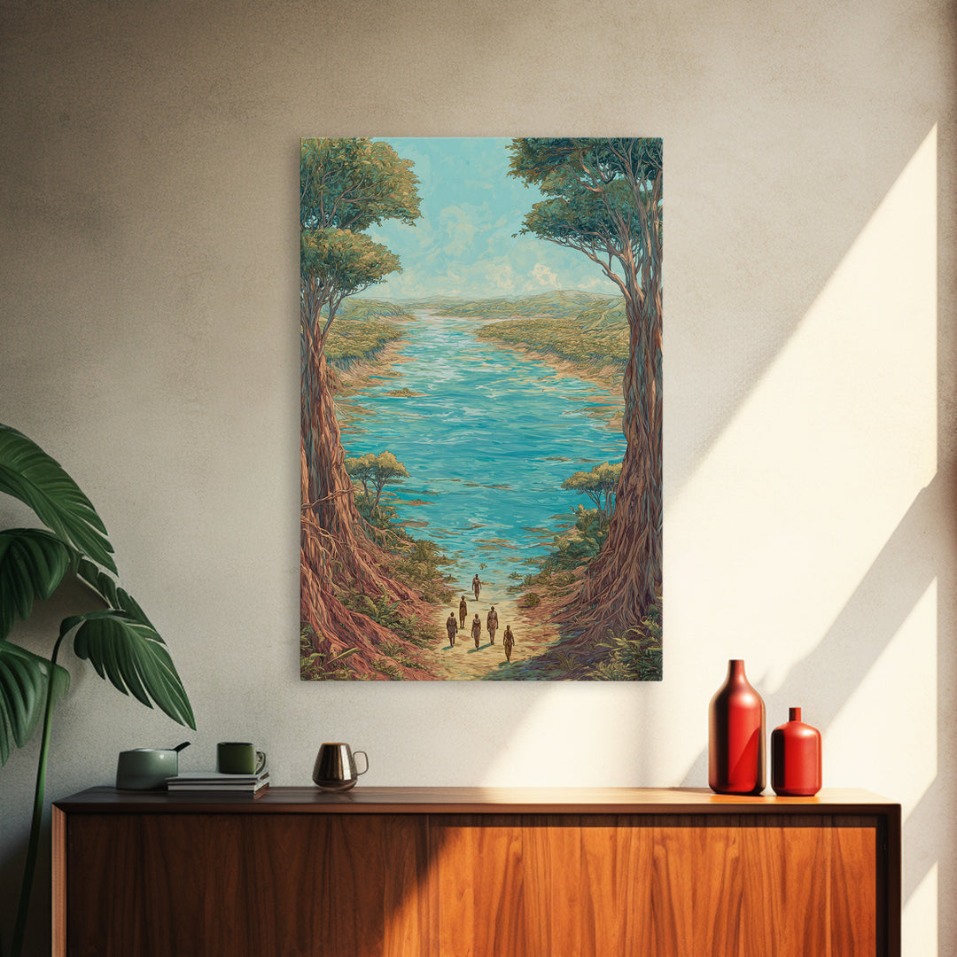 Turquoise African River Landscape Canvas Print, Jungle African, Safari Art, Nature Scene Art, Large Wall Art, Home Decor Gift